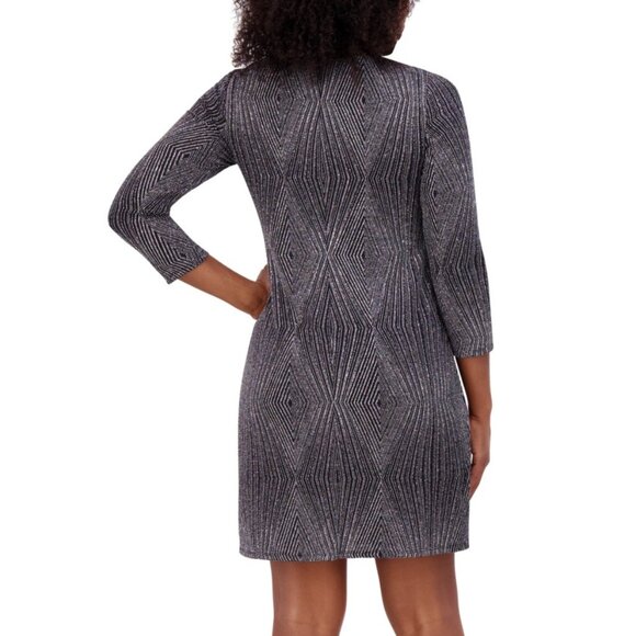 Jessica Howard Glitter-Knit T-Body 3/4-Sleeve Dress – Black & Silver (NWT 6) - Picture 4 of 4